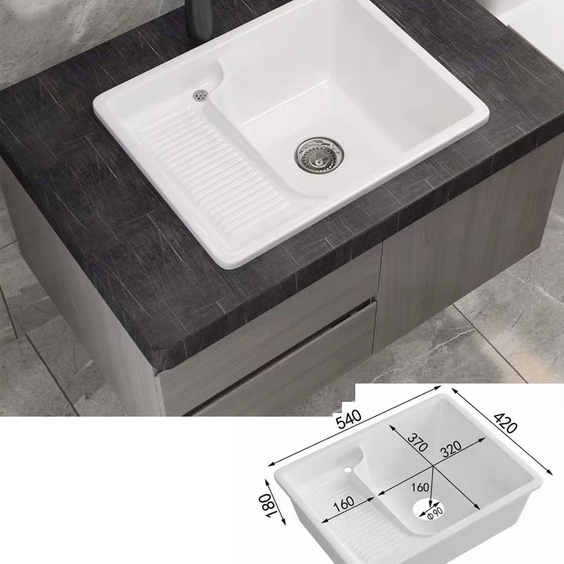 

Practical application of washbasin with washboard in ceramic platform to send large water drainer
