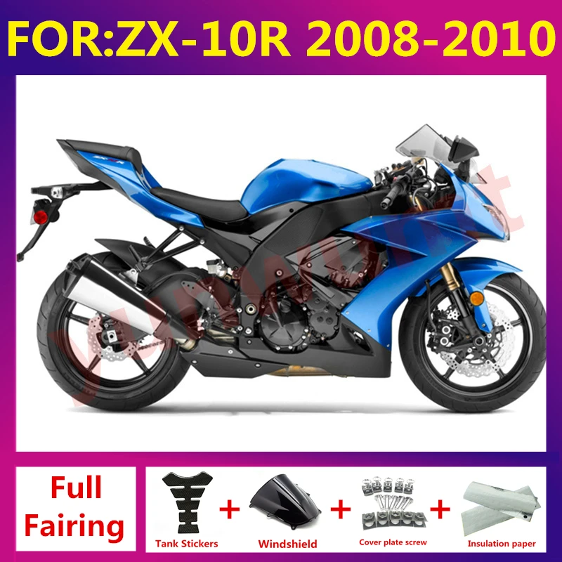 

New ABS Whole Motorcycle Fairings Kit Fit for ZX-10R ZX10R ZX-10 2008 2009 2010 08 09 10 fairing Bodywork zxmt set blue black
