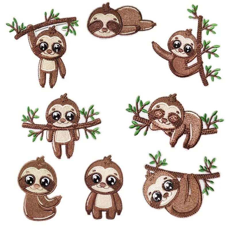 

8Pcs Cartoons Cute sloth ironing Embroidery Patch for on Sew Child Clothes Sticker Hat Jeans Applique Badge Accessories