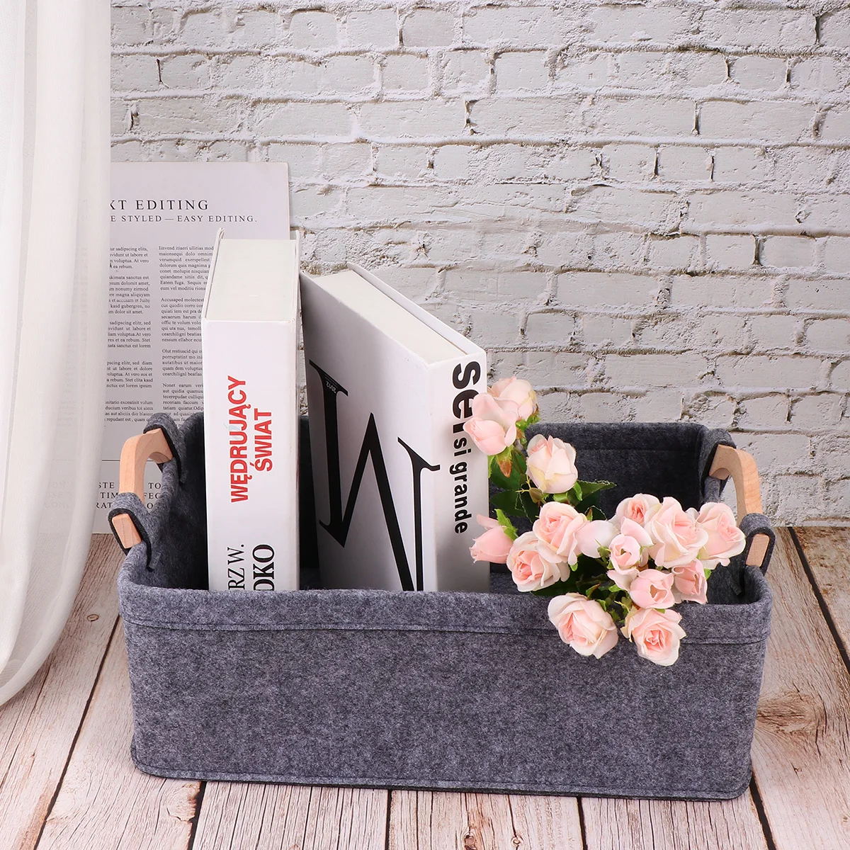 

Storage Basket Household Baskets for Shelves Home Toy Bin Wooden Bamboo Desktop Organizer