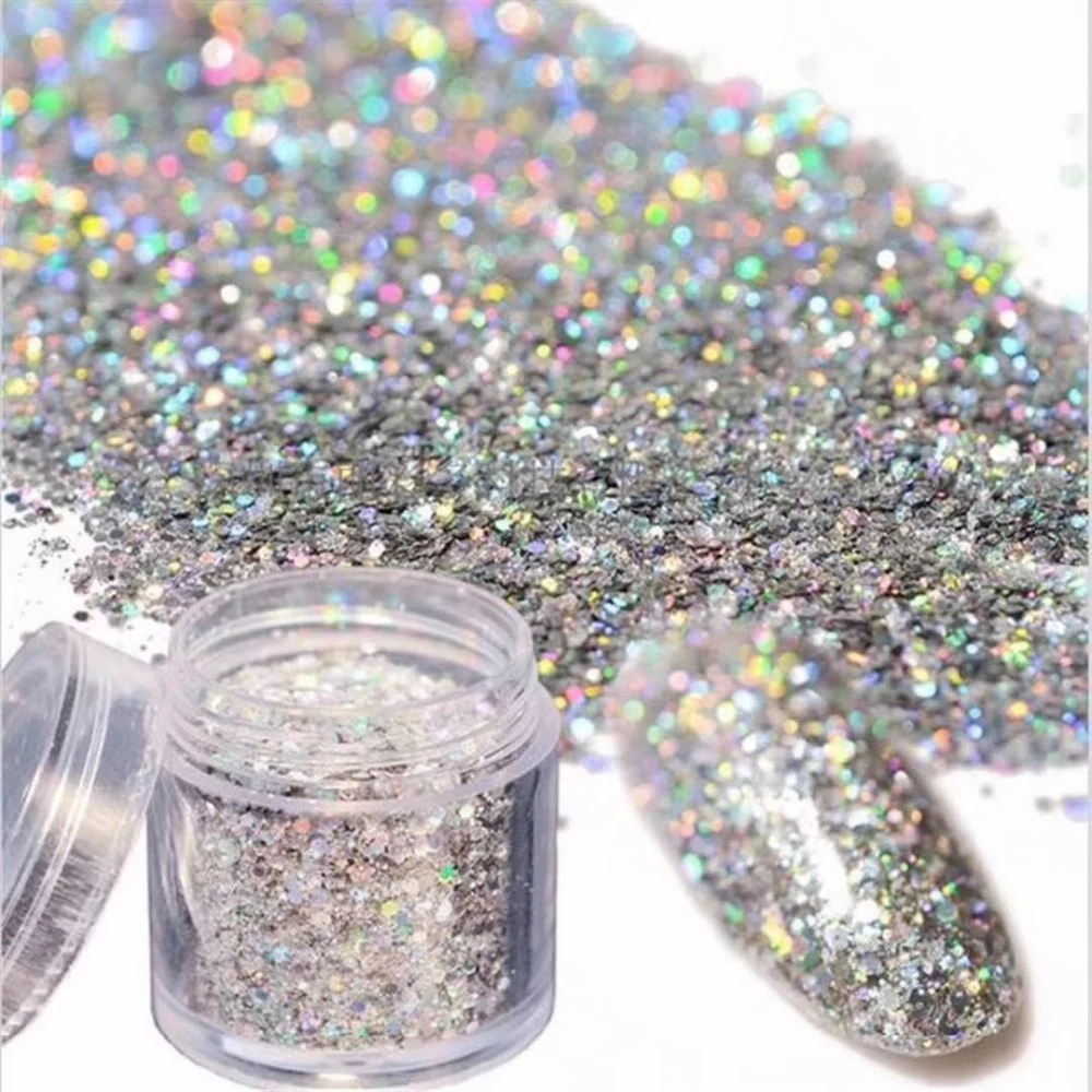 

1Box 10g Sliver Holographic Glitter Laser Powder Symphony Manicure Nail Art Glitter Acrylic Powder Shiny Glitter Holo Pigments