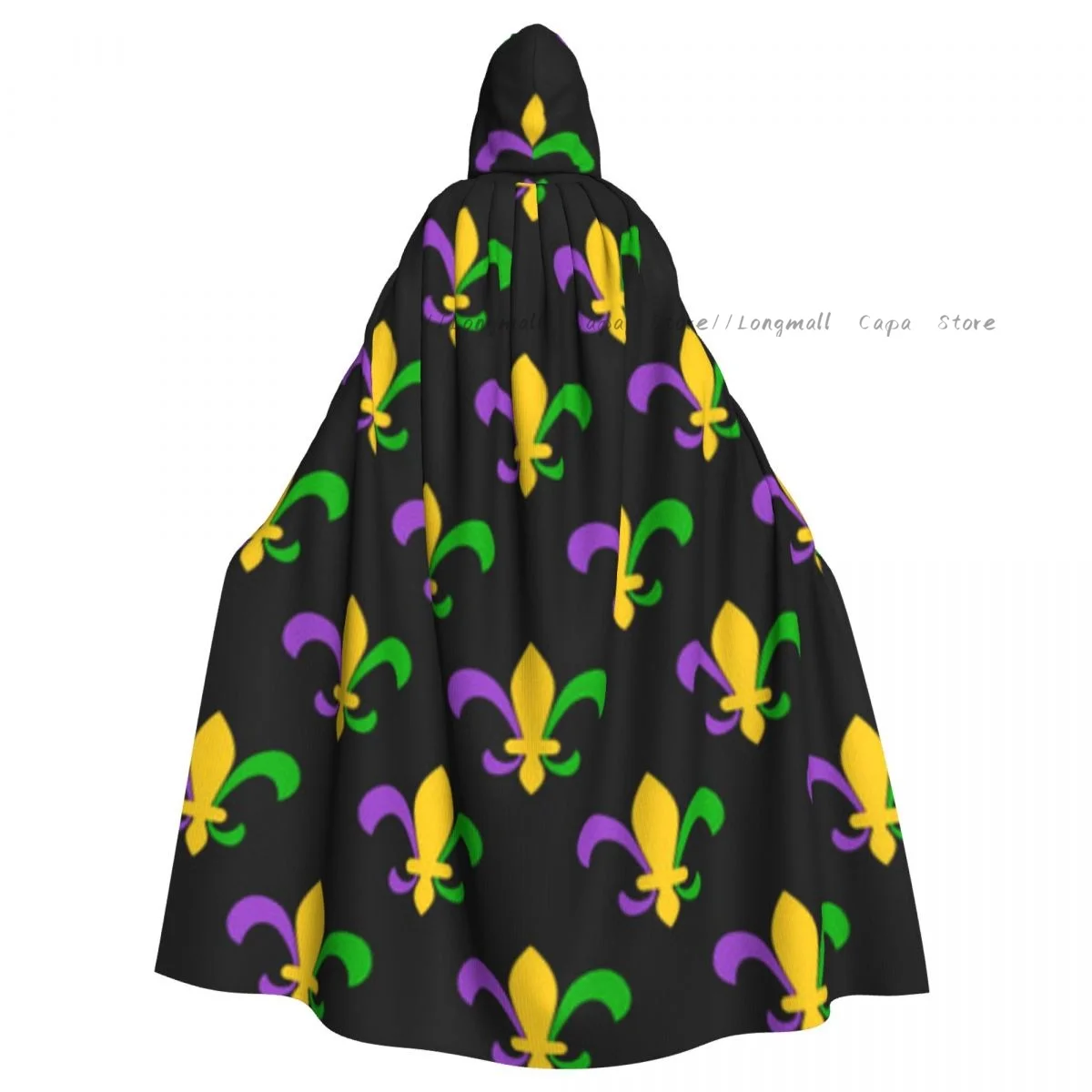 

Witch Cloak Mardi Gras Fleur De Lis Pattern Halloween Cosplay Costume Unisex Adult Cloak Retro Ages Cape