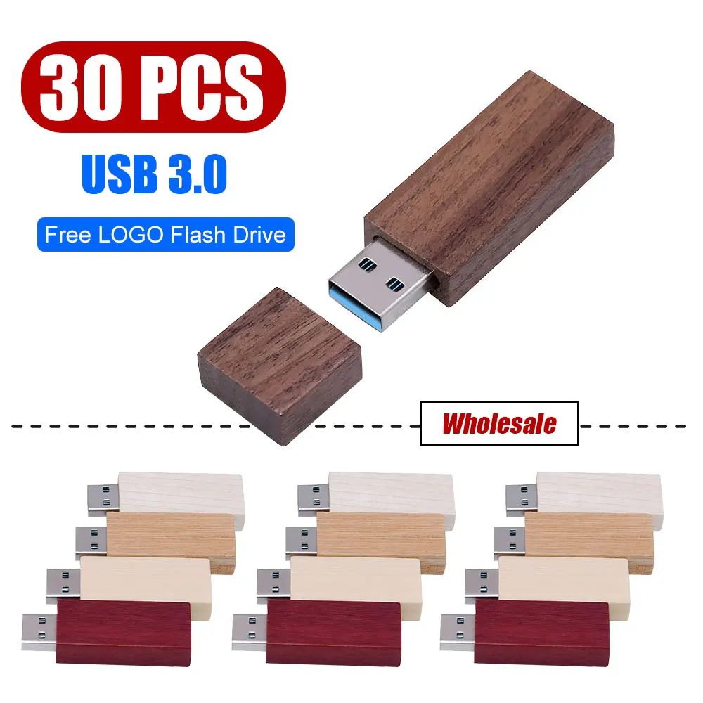 

30pcs USB 3.0 Wooden memory Stick usb flash drive pendrive4GB 16GB 32GB 64GB 128GB U disk wedding gift business free custom logo