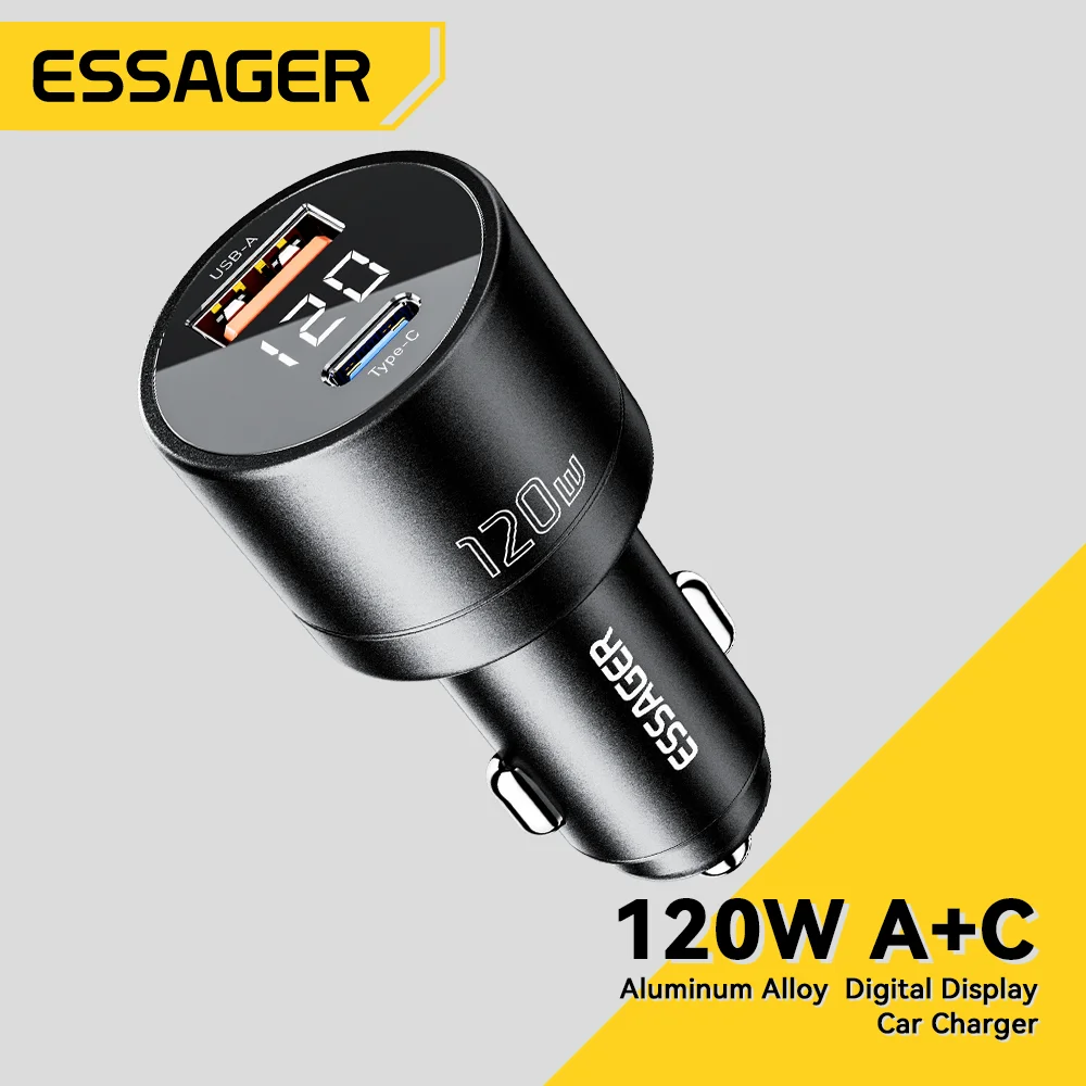 Essager Car Charger PD 120W Super Fast Charger QC 4.0 PD 3.0 For iPhone 15 14 Samsung Type-C USB Charger Portable Phone Charger