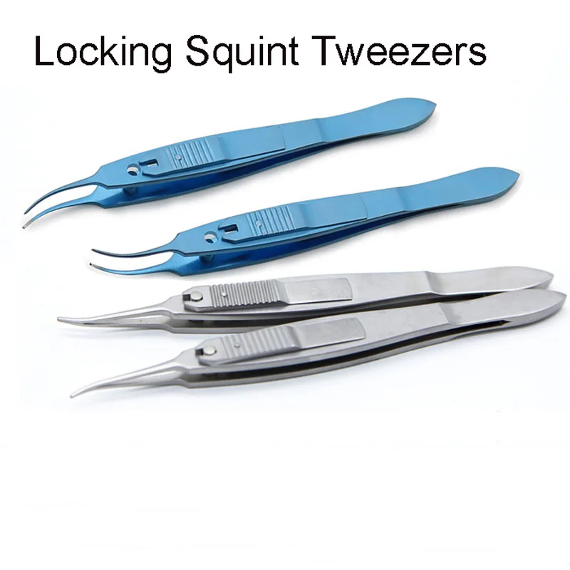 

Ophthalmic lock type stainless steel titanium alloy eye tweezers left and right lock type squint tweezers muscle tweezers