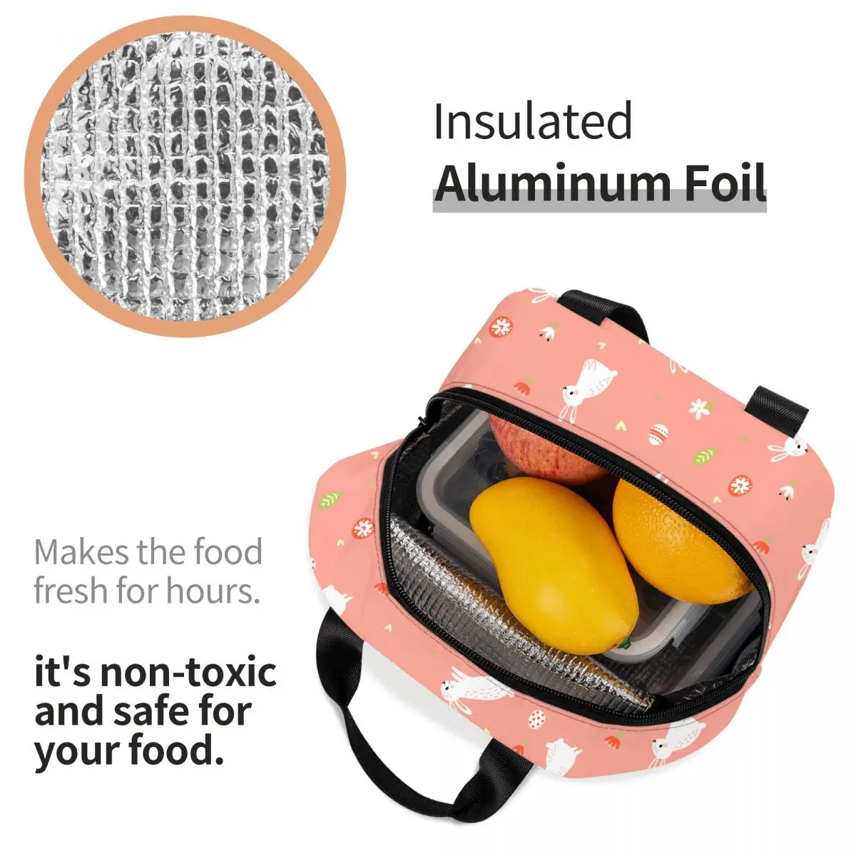 Easter Hares And Flowers Rabbit Lunch Bag Portable Insulated Cooler Bag Thermal Food Picnic Work Lunch Box for Women Children
