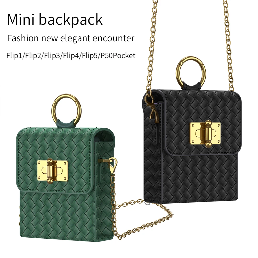 Mini tracolla per Samsung Galaxy Z Flip 3 4 5G Borsa per telefono con cordino a catena in pelle semplice con anello ultra sottile_voghion.com
