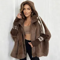 Casual Warm Plush Women's Coat Fashionable Zipper Cardigan With Baton Sleeves Loose Hooded Coat Autumn Winter New Commuting Wear 1