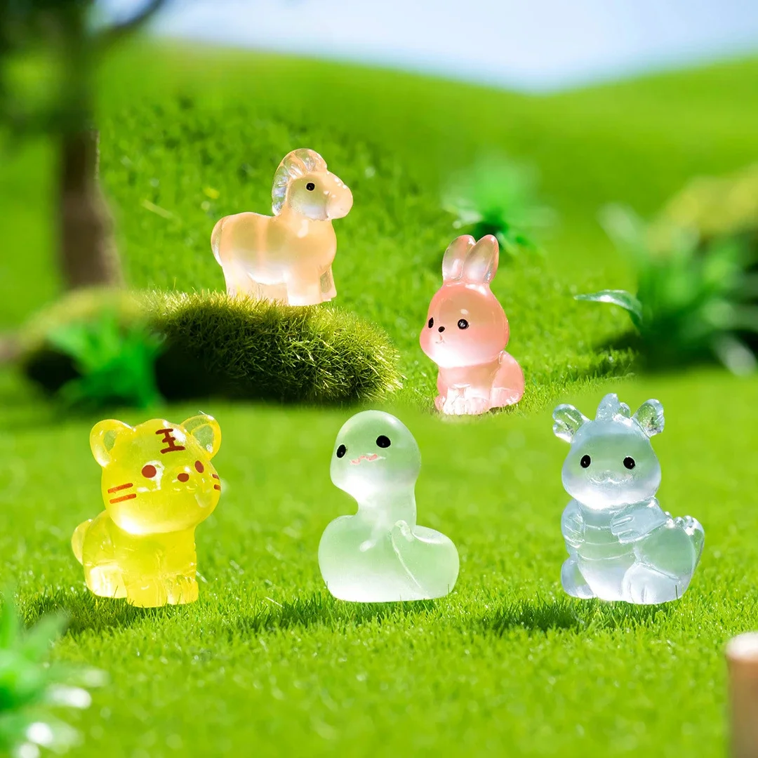 Resin Ornaments Miniature Figurines 12/24/48pcs Luminous Zodiac Dolls Desktop Car Decorations