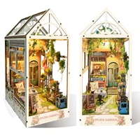 DIY Book Nook Wooden Miniature Model Kit Sylvia Garden Bookend Assembled 3D Puzzle Light Bookshelf Home Decor Friends Gifts 1