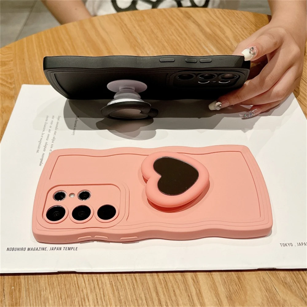 Stylish Love Heart Mirror Stand Silicone Phone Case
