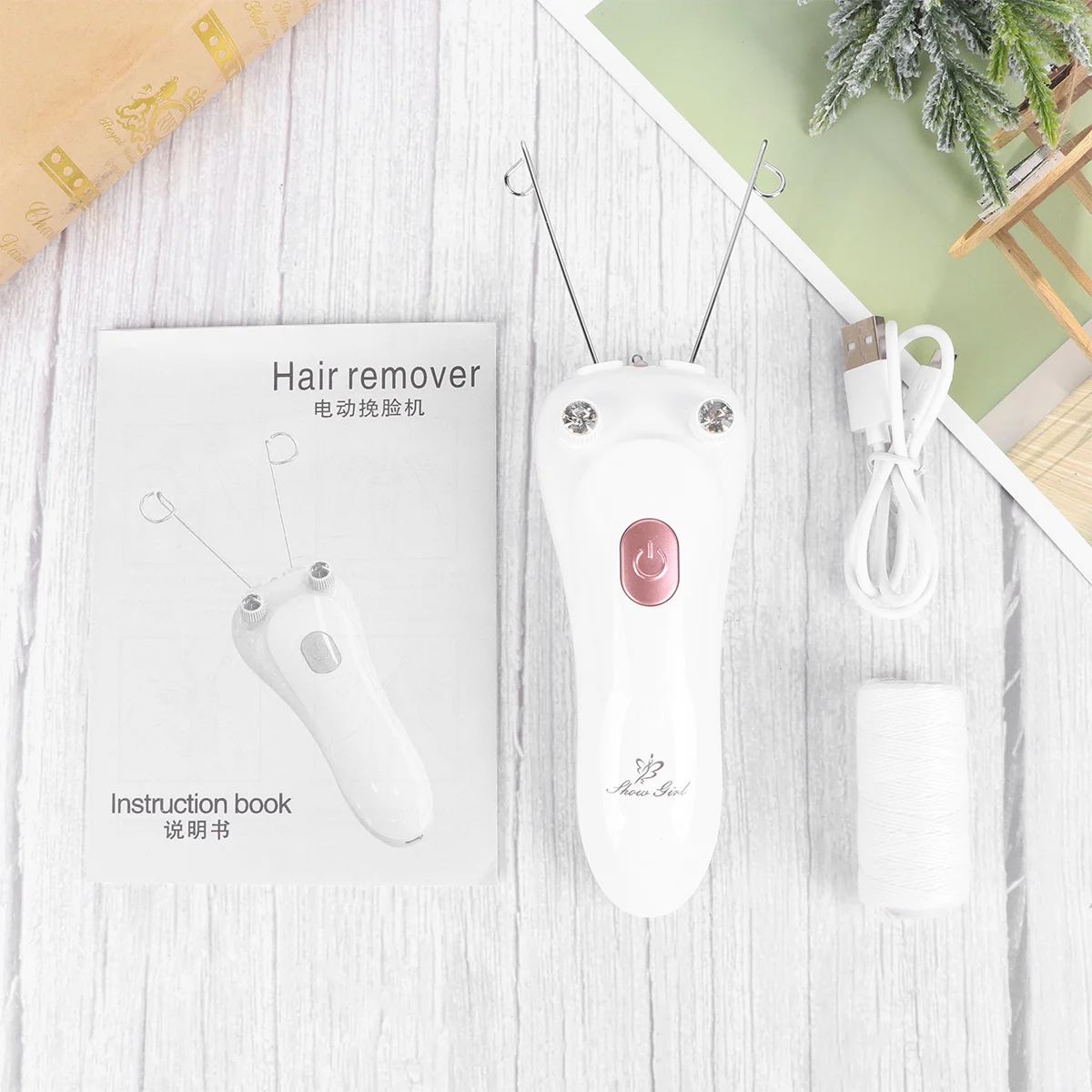 

Facial Hair Removal Device Threading Epilator Usb Rechargeable Hair Shaver Trimmer Body Surface Device for Ladies ( Rose )