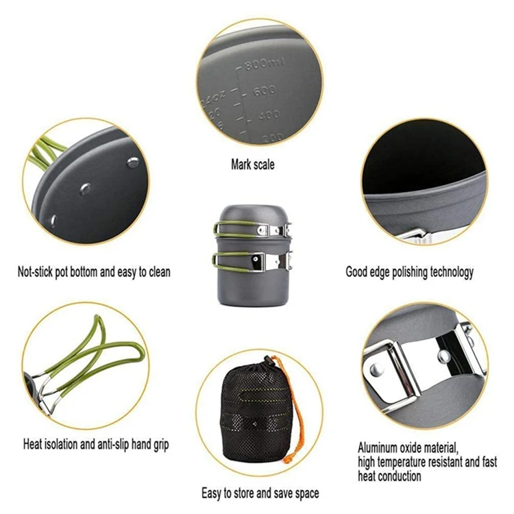 Portable Lightweight Camping Cookware Kit Aluminum Alloy Foldable Outdoor Hiking Picnic Cooking Pot Pan Travel Cutlery Utensils