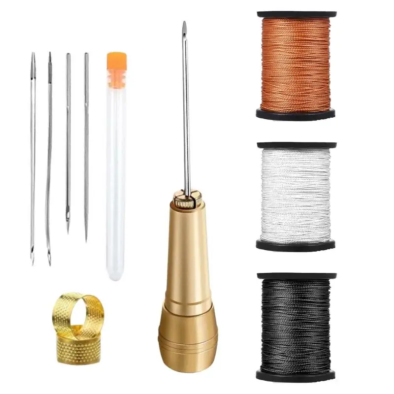 

ToolsLeather Sewing Awl Kit Waxed Thread Hand Sewing Tools Leather Craft Edge Stitching Belt Strips Shoemaker Canvas Repair Kit