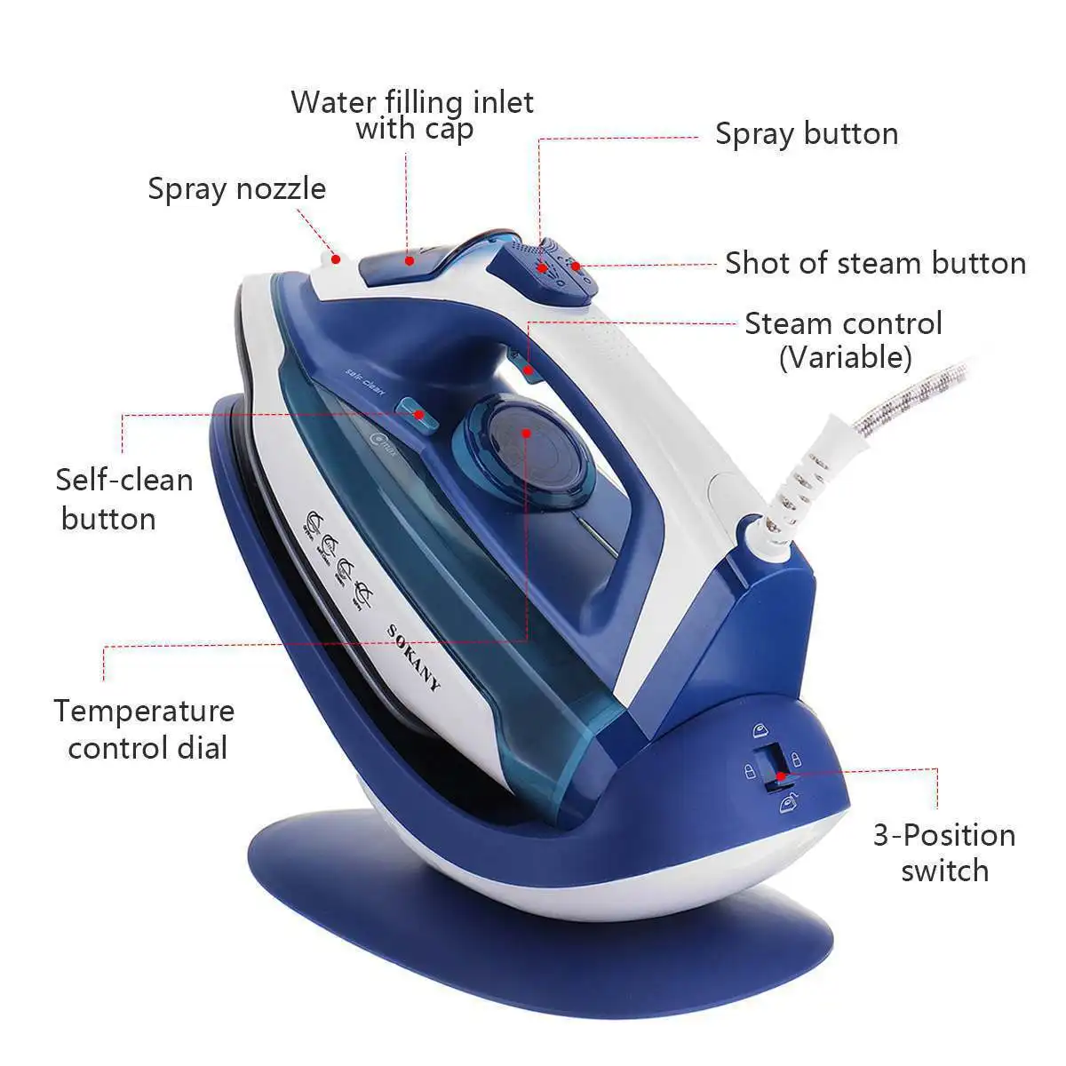 Fer à Vapeur Repasser 2400W, SDLOGAL, Filaire / Sans fil, 5