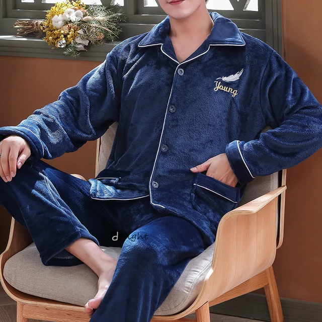 Ensemble de pyjama en velours pour homme, vêtements de nuit chauds