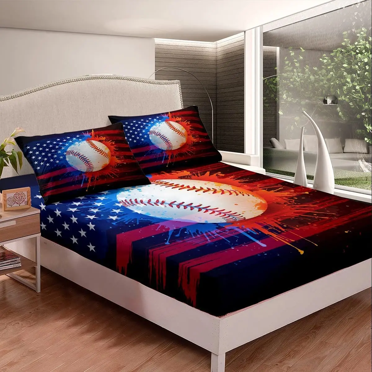 Kids Baseball Print Fitted Sheet,Sport Game Theme,Baseball Game Theme