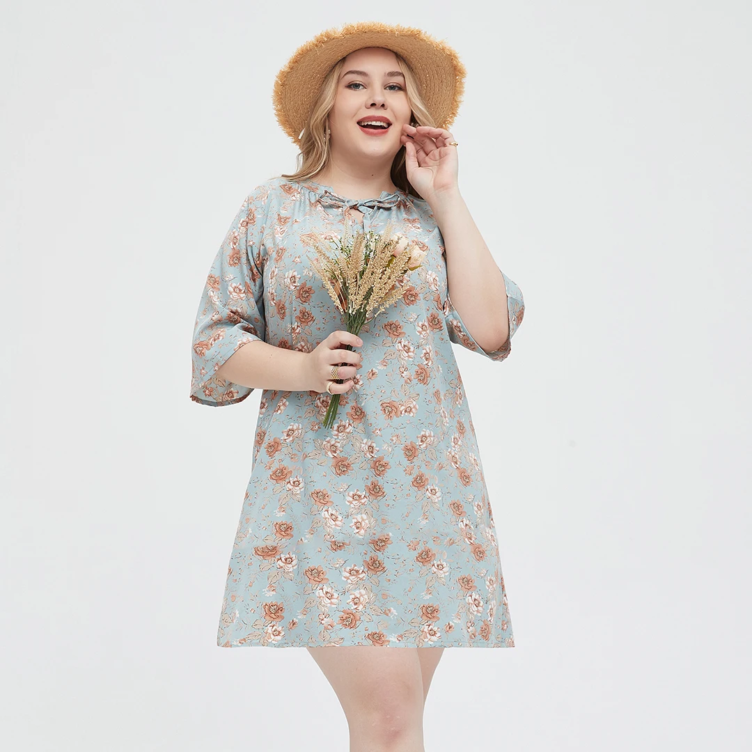 MuGen Plus Size Dress Half -Sleeves Flower Printing Casual Fashion Dresses Loose Dress  Fashion Casual 2024 New Over Size Dress
