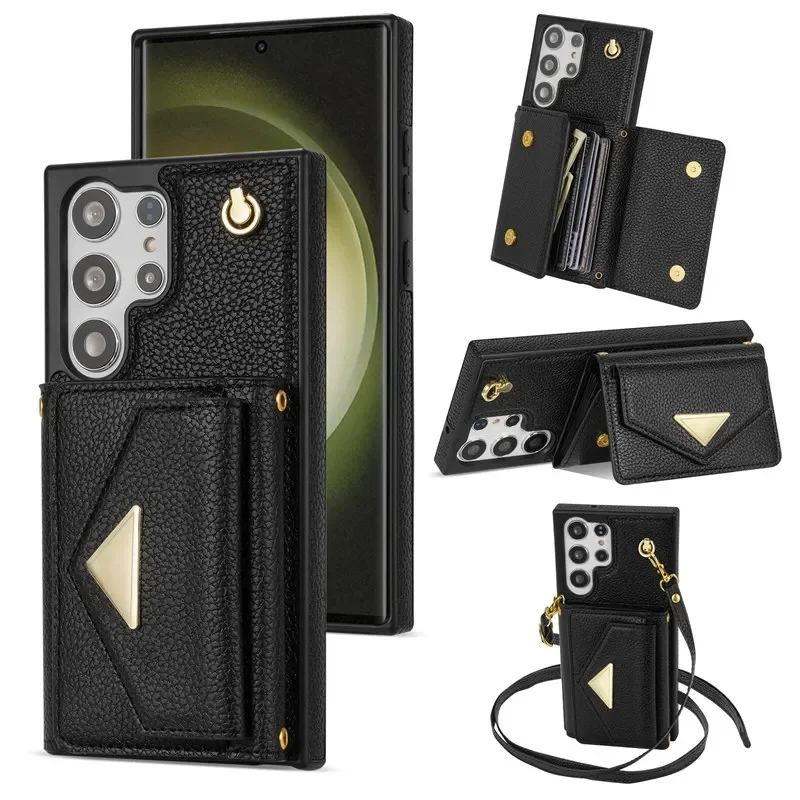 Lanyard Crossbody Leather Phone Case with Card Wallet Cover