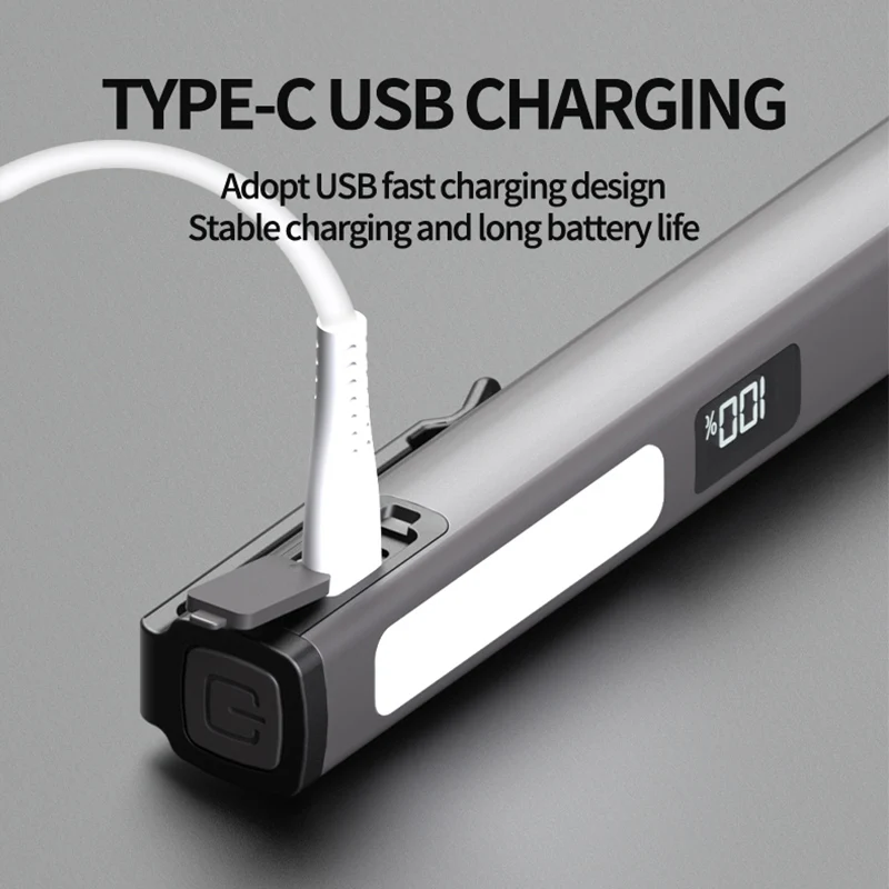 gernie Mini Lampe de Poche LED, Lampe de Poche Compacte Rechargeable par USB avec Lanière et 3 Modes D'éclairage, Lampe de Travail à extrémité Magnétique, Lampe de Poche d'urgence à Mise