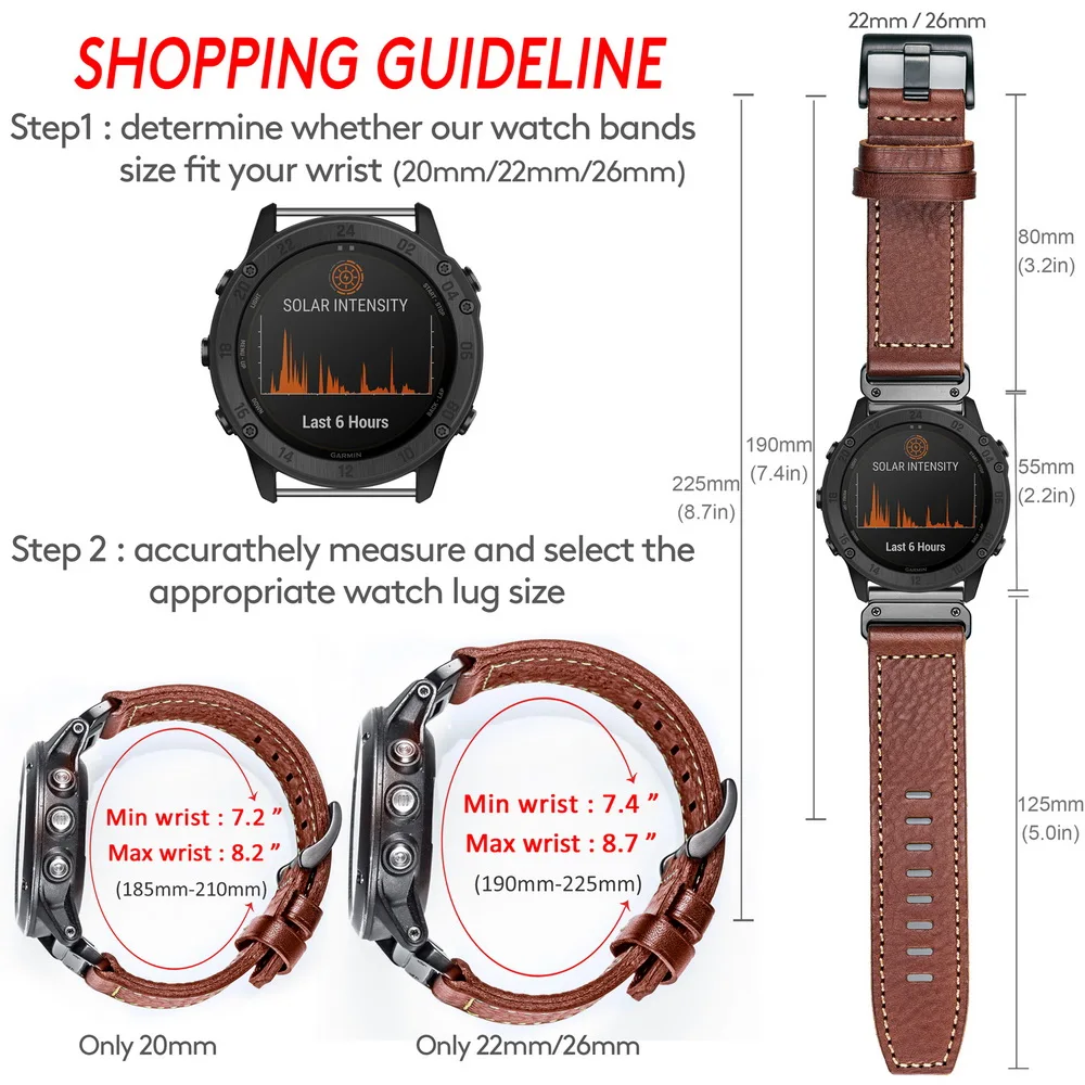 Elevate Leather Watch Band - Premium Quickfit Strap in Multiple Sizes