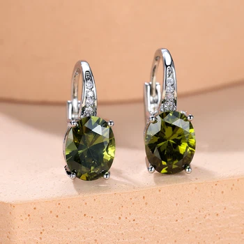 Oval Blue Red Purple Black Green Stone Hoop Earrings For Women Silver Gold Color Wedding Small Ear Buckle Rainbow Zircon Jewelry