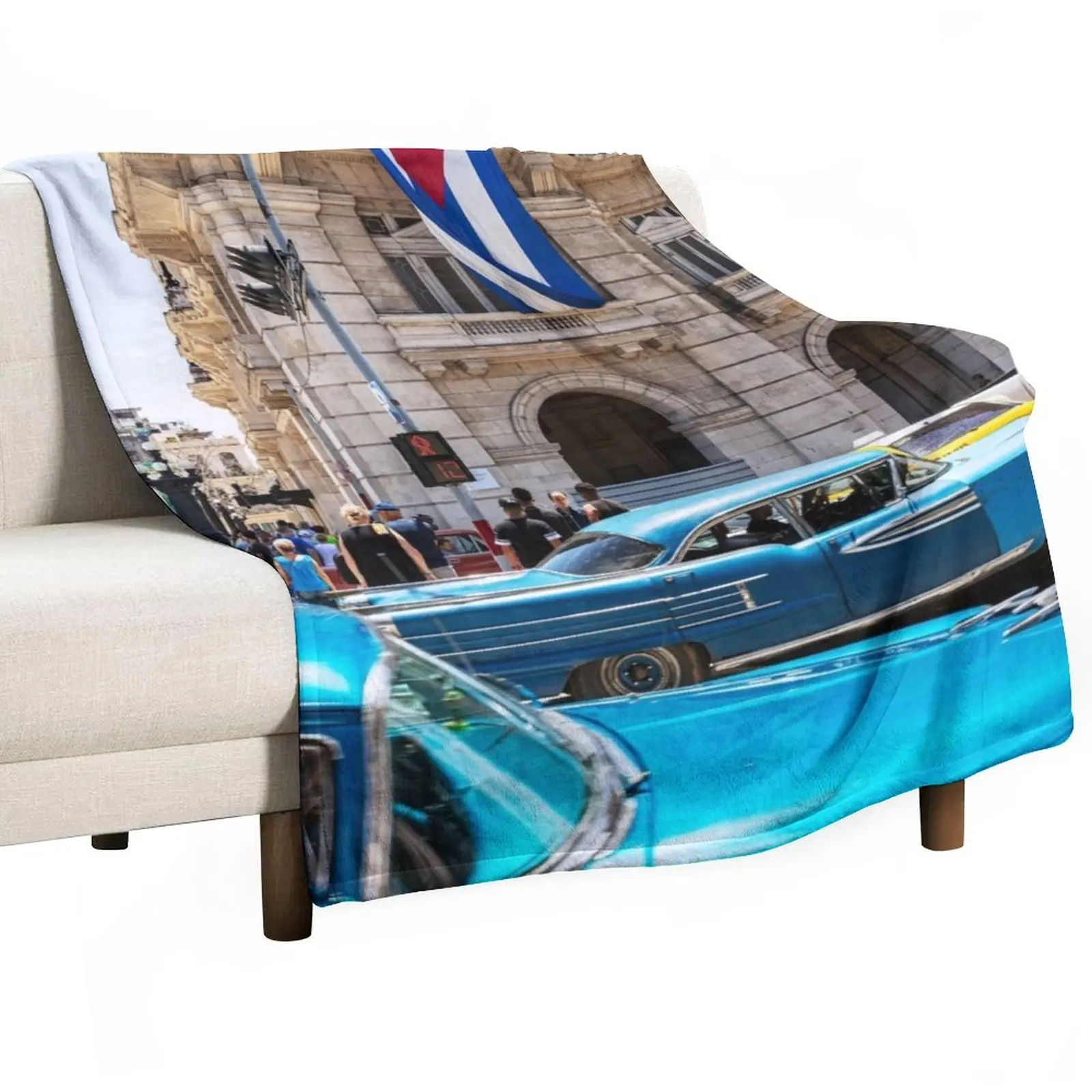 

Blue Cars In Havana And Cuban Flag Throw Blanket Stuffed Blankets Shaggy Blanket