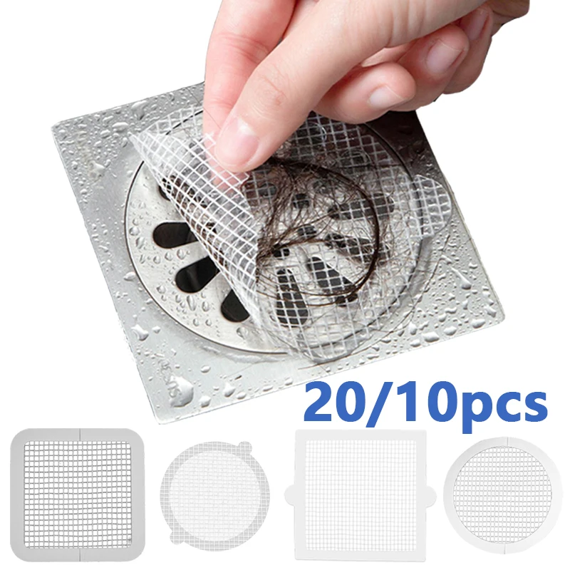 Floor Drain Hair Catcher 20/10pcs Disposable Hair Catcher Shower Drain Mesh Stickers Anti-blocking Filter Screen Bathroom Accessories