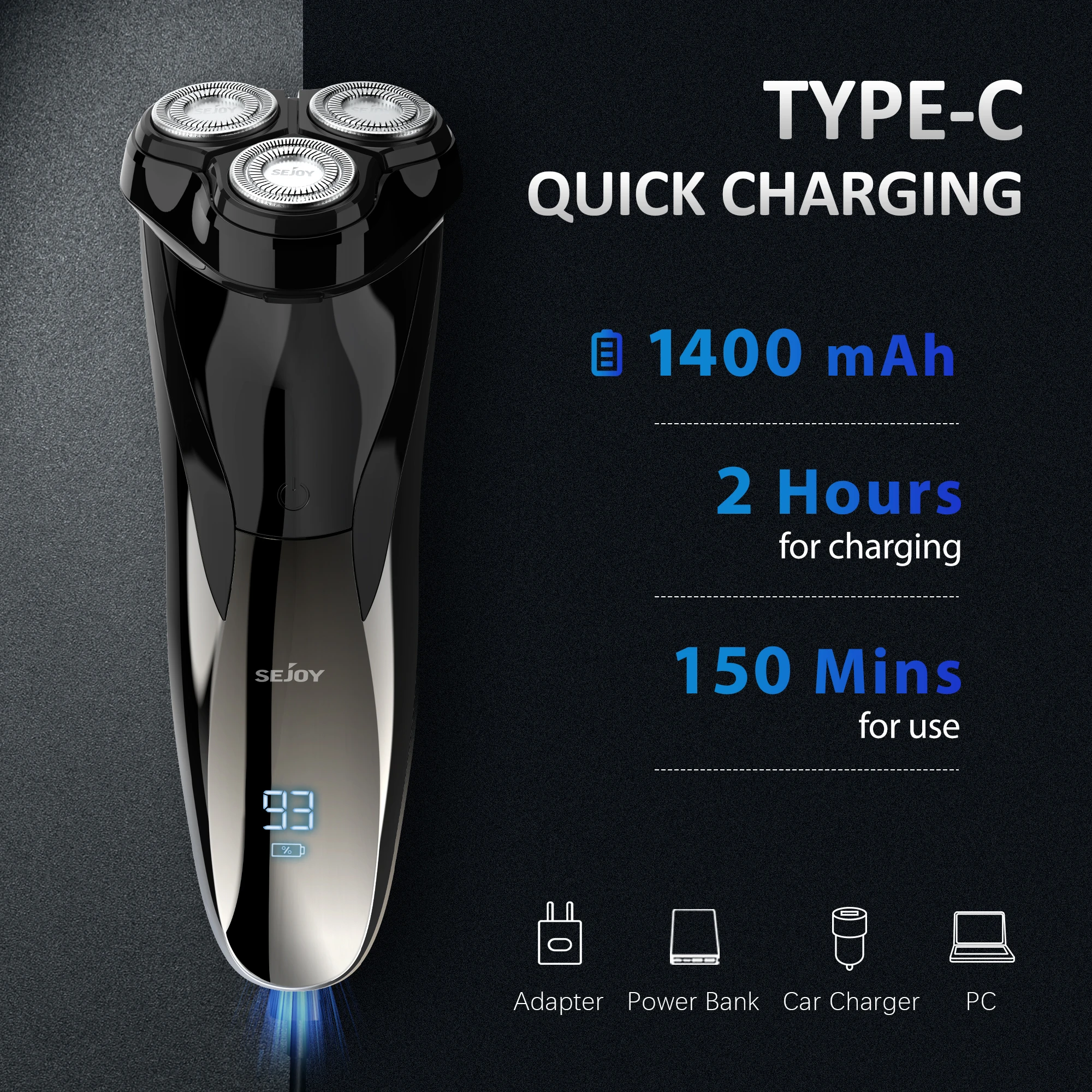 2 in 1 Electric Shaver 3D Men  Razor Beard Trimmer With LCD Display IPX7 Waterproof USB Rechargeable Electric Shaving Machine 6