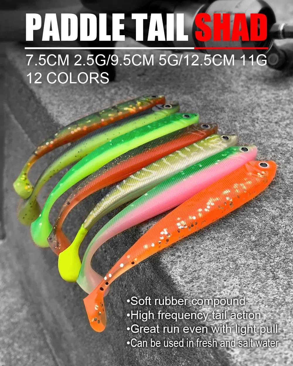Description Picture 2 of itemSpinpoler Soft Fishing Lure 7.5cm 9.5cm12.5cm Shad Swimbait T Tail Rubber Fake Fish Wobblers Bass Pike Bait Aritificial Silicone