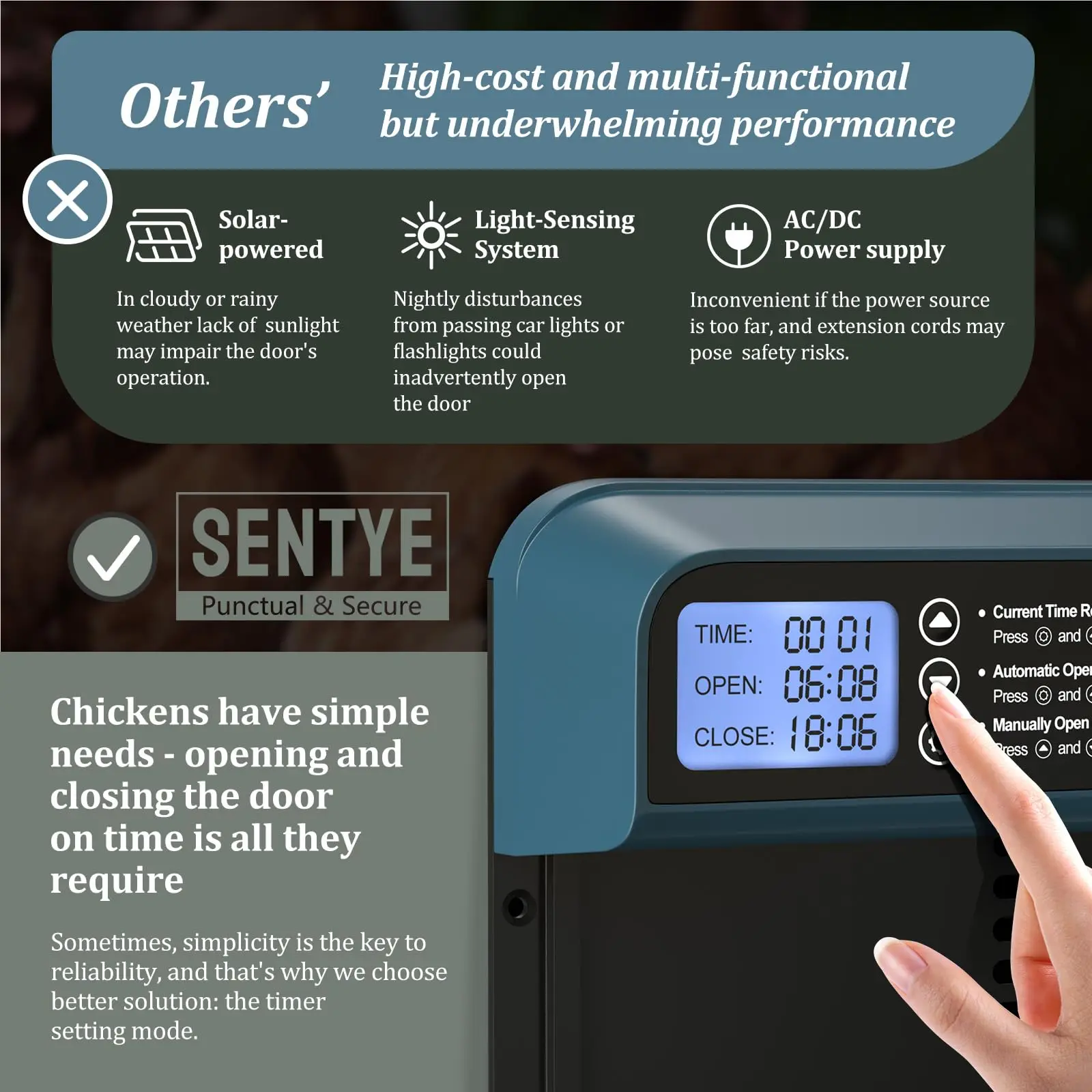 Automatic Chicken Coop Door Aluminum Chicken Door Opener Timer Controlled Open/Close Coop Anti-Pinch Function chicken coop door chicken coop door opener