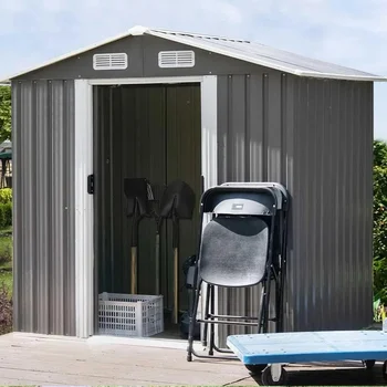Abri de rangement extérieur en métal de 6,2 x 4,2 pieds avec porte coulissante - Maison de jardin étanche pour utilisation sur pelouse et terrasse 1