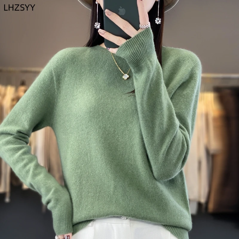 

LHZSYY A line of Ready-To-Wear Autumn New Cashmere Sweater Women' O-Neck Loose Pullovers Casual Knit Base Shirt Pure Wool Blouse