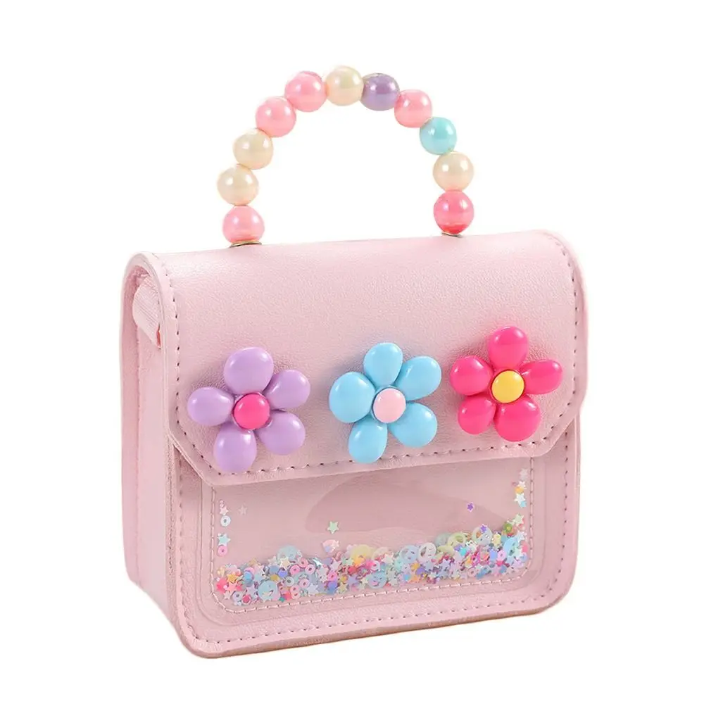 Creative Cute Flowers Children's Messenger Bag PU Leather Pearl Kids Shoulder Bag Cartoon Bowknot Crossbody Bags