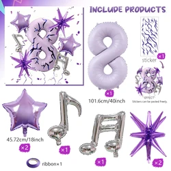 Purple Music Theme Party Balloon Set with Explosion Star Accent for Festivals and Celebrations (Number 8)
