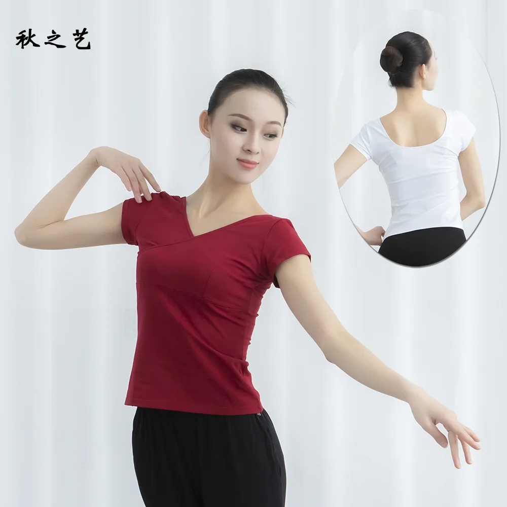 

1pcs/lot Fashion Latin Dance Training T-shirt Women Adult Solid Color Dancing top High Elastic V-neck Base Shirt