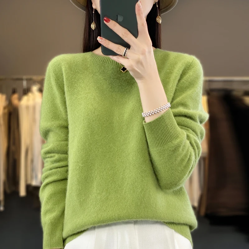 

New 100% Cashmere Sweater Women's Round Neck Pullover Loose Fashion Woolen Sweater Autumn and Winter
