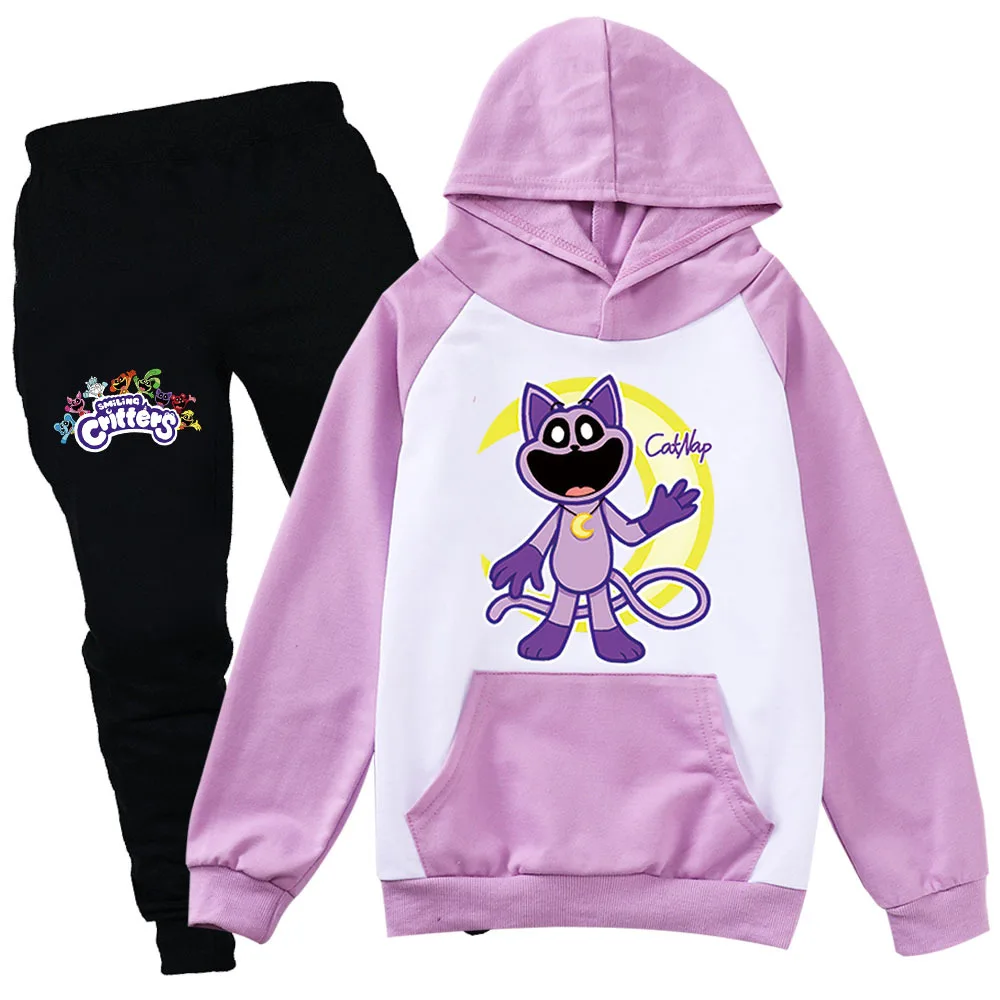 

Smiling Critters Clothes Kids Cartoon Catnap Hoodie Baby Girls Hooded Sweatshirts Long Pants 2pcs Sets Teenager Boys Tracksuits