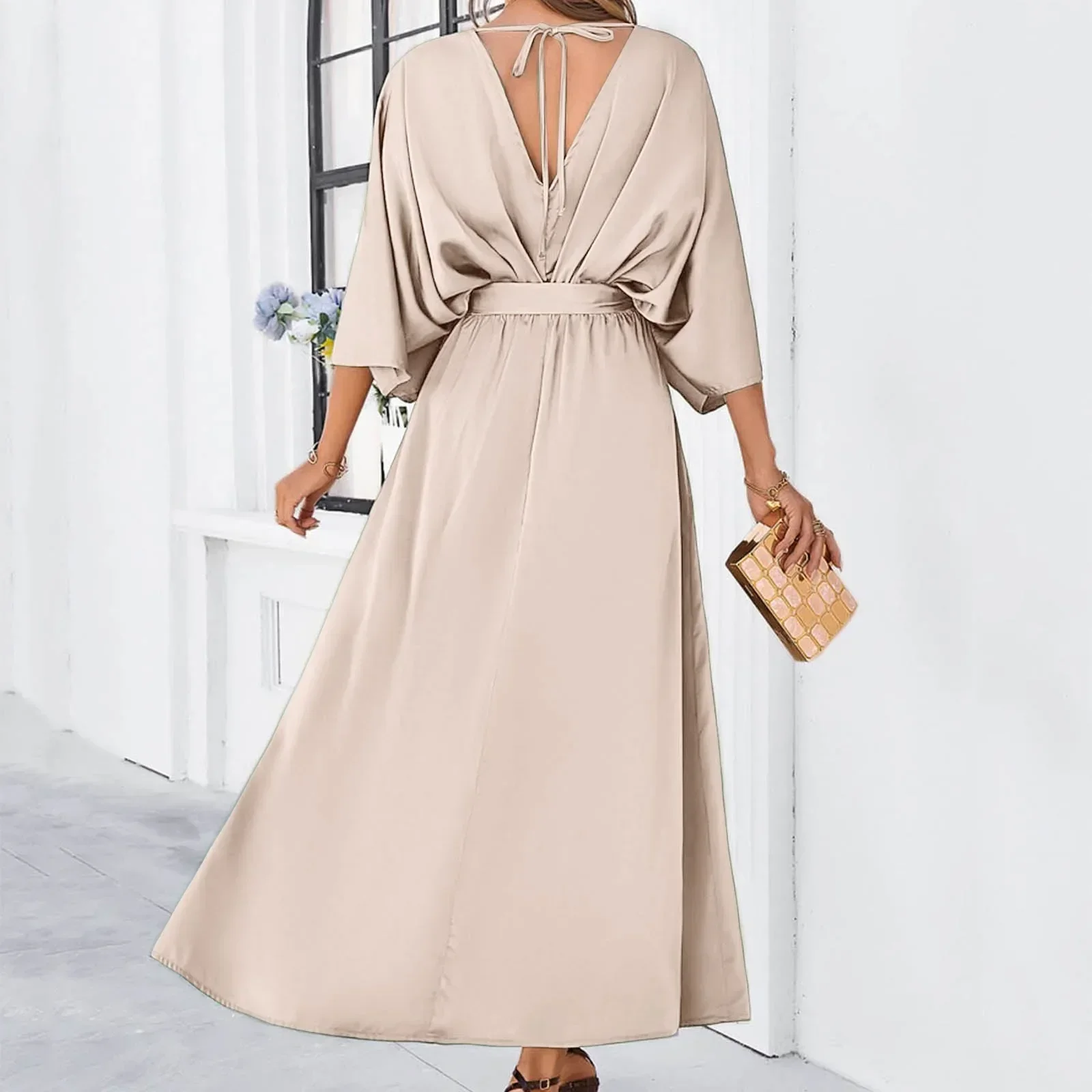 Women's Fashion Temperament Leisure Short Sleeve V-neck Dress