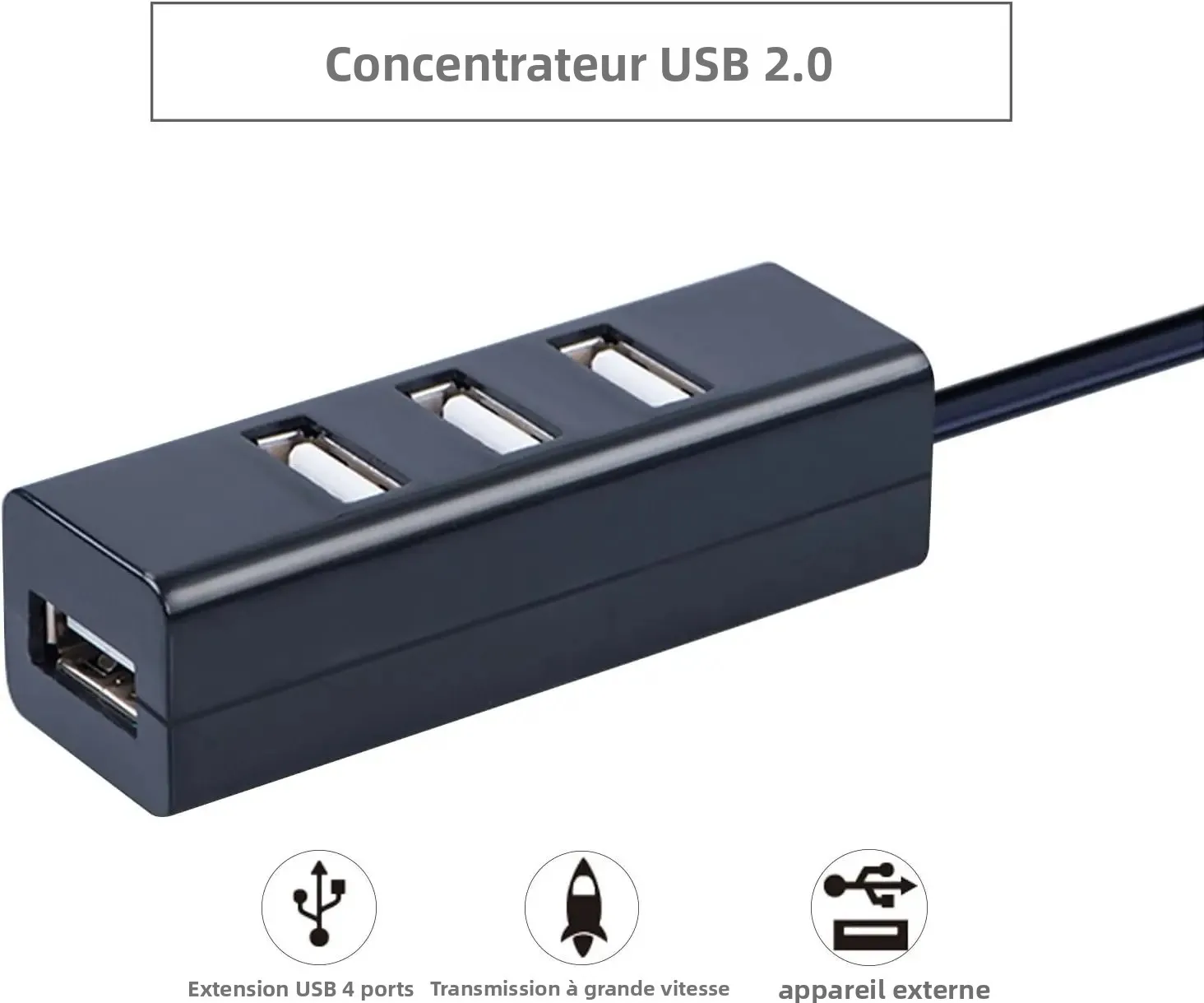 Splitter 4 Port Compact Portable High Speed USB 2.0 Data Hub -Black_voghion.com