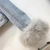 Abrigos vaqueros gruesos y cálidos desmontables para invierno, chaqueta Premium corta occidental que combina con todo, Tops ajustados de moda con retales de piel, superventas 6