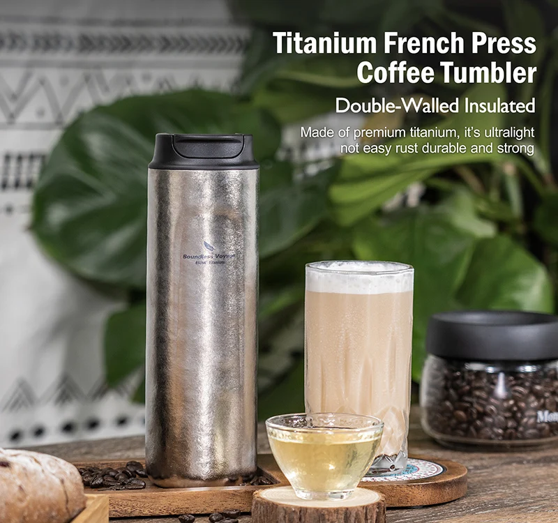 Boundless Voyage 450 ml Titan French Press Kaffeebecher Thermoskanne mit Deckel, doppelwandiger isolierter Wasserflaschenbecher Ti3255D – Detail 12