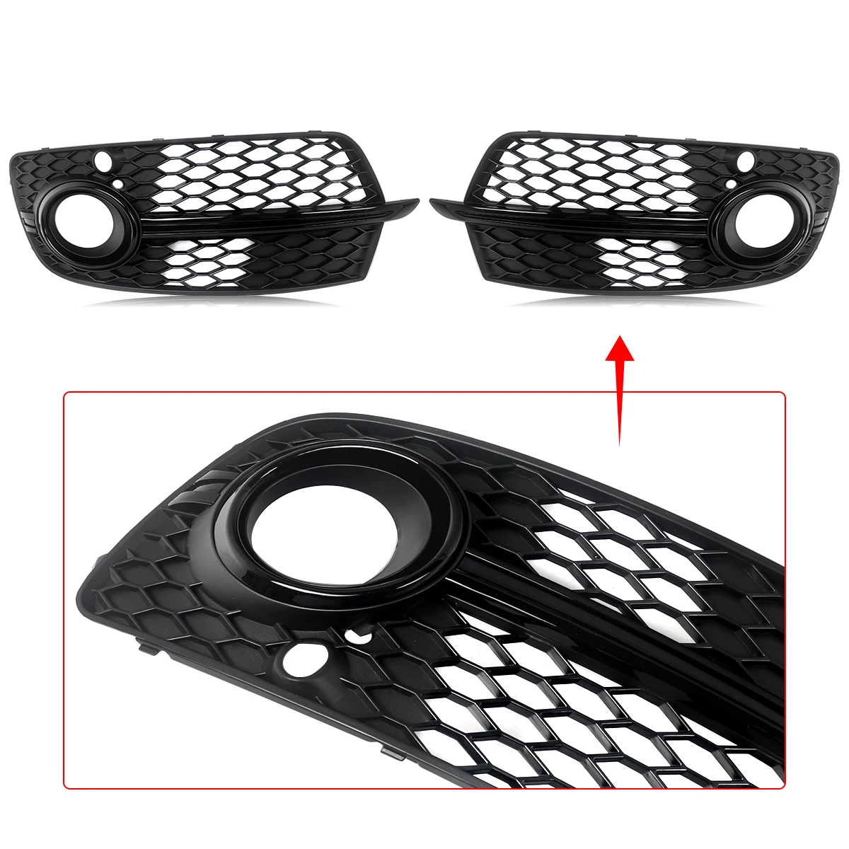 For 2013-17 Audi SQ5 Q5 S-Line Front Bumper Fog Light Grille Cover with Black Trim