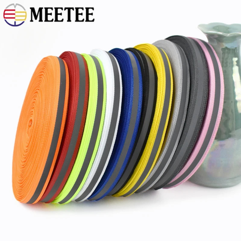 5-20야드 10mm 반사 나일론 웨빙 스트랩 의류 가방 장식 리본 밴드 개 목걸이 안전 경고 테이프 DIY 재봉 액세서리