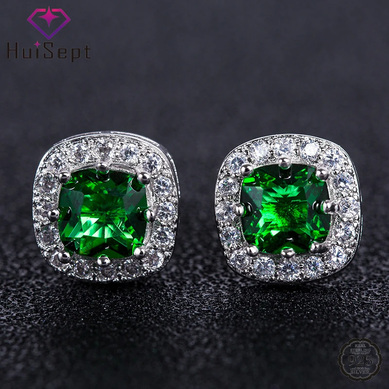 

HuiSept Earrings for Women Silver 925 Jewelry Accessories with Zircon Gemstone Stud Earrings Wedding Engagement Party Gifts
