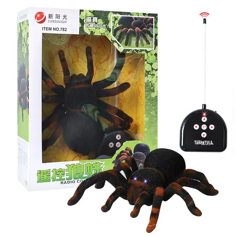 High Quality Halloween Remote Control Realistic RC Spider Toy Novelty Spider toy Creepy tarantula With Glowing Eyes Prank Gift