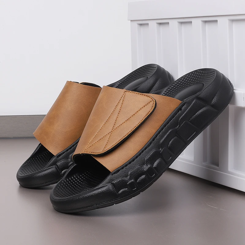Fashion Men Beach Sandals Velcro Slippers Outdoor Design Soft Sole Slides Men Casual Shoes Flip-flops Home Slippers Sandals