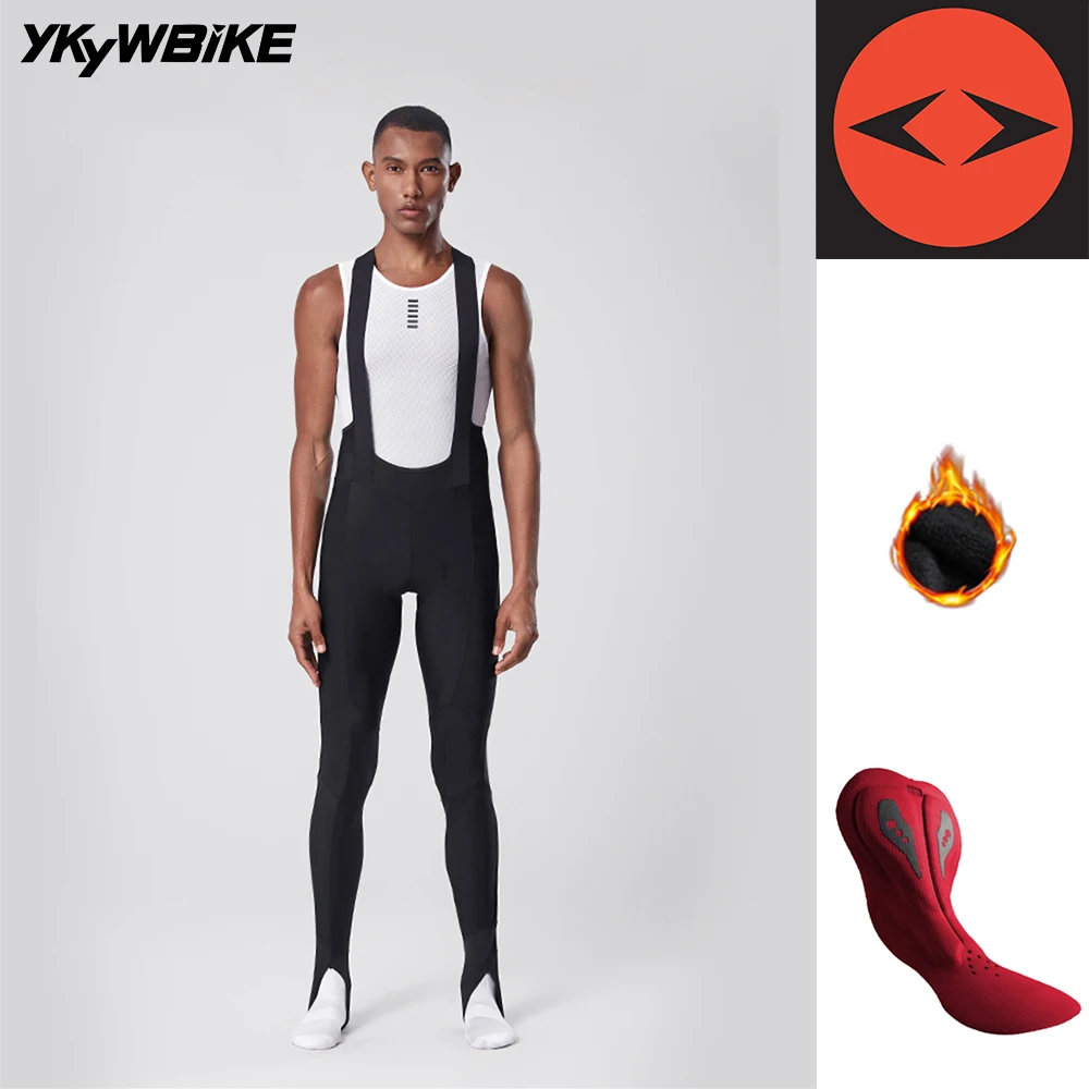 Cycling Tights Men Cycling Bib Long Tights Interface Padding Winter Thermal Fleece Bicycle Bib Pants Road Bike Bibs