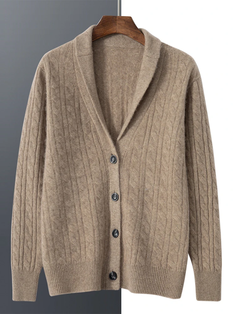 

High-grade New Autumn Winter Thickened 100% Cashmere Sweaters Turn-down Collar Men's Sweaters Solid Color Men Cardigan Knitwear