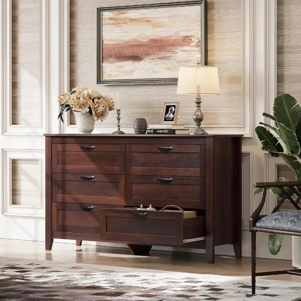 

Dressers,6 Drawer,Retro Chest of Drawers with Metal Handle, Double Wood Dresser for Bedroom,Large Storage Cabinet,Dressers